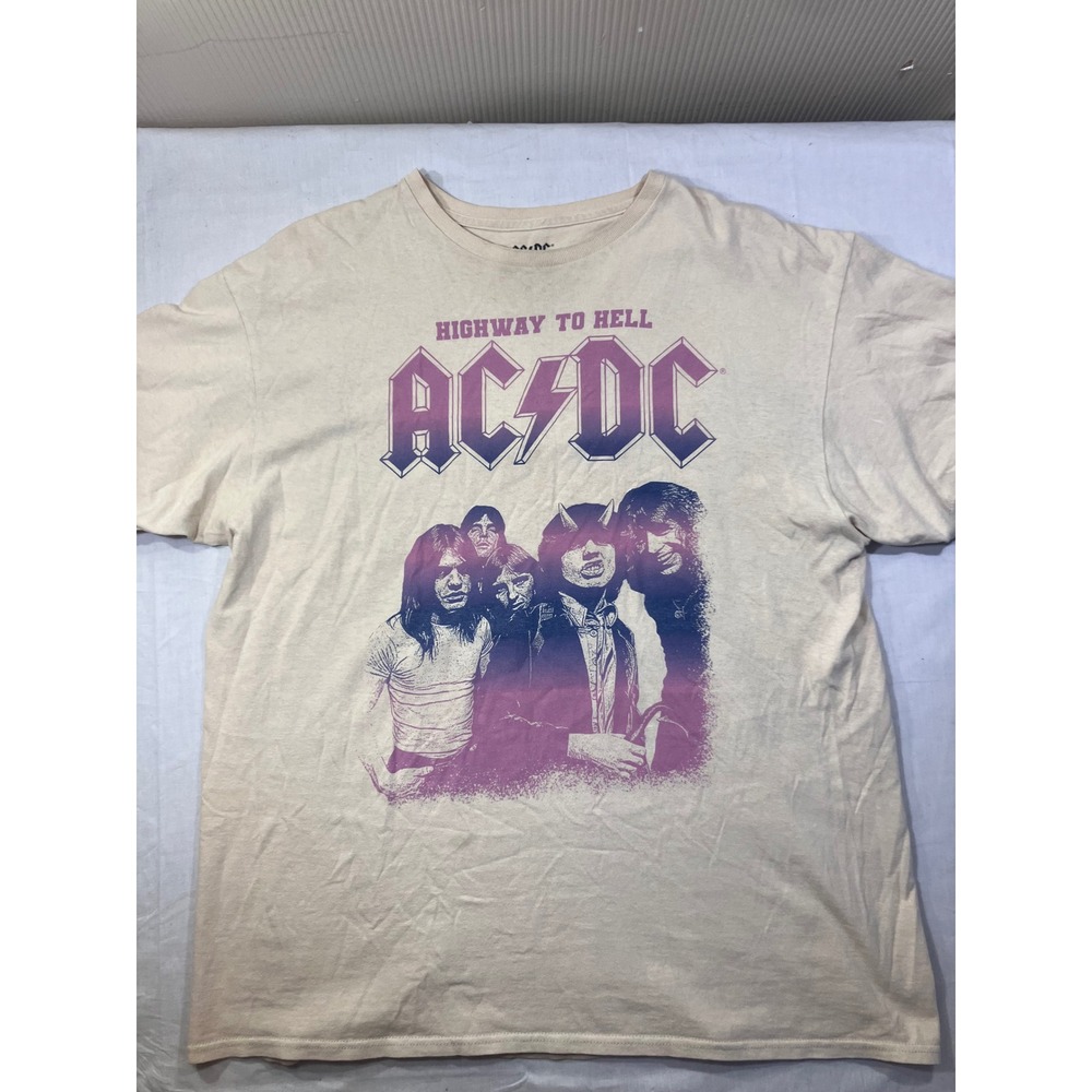 ACDC Highway to Hell Band T Shirt‎ Large Tan Graphic Tee